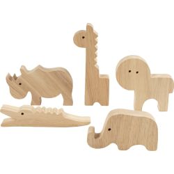 Animaux en bois, Savane, H : 3-14,5 cm, &eacute;p. 2 cm, 10 pi&egrave;ces/ 1 Pq.