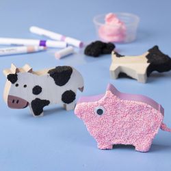 Animaux en bois, Ferme, H : 4,5-8,7 cm, &eacute;p. 2 cm, 10 pi&egrave;ces/ 1 Pq.