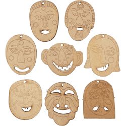 Masques, dim. 5,5-7 cm, &eacute;p. 4 mm, 24 pi&egrave;ces/ 1 Pq.