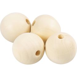 Perle en bois, d 30 mm, diam&egrave;tre int&eacute;rieur 5 mm, 4 pi&egrave;ces/ 1 Pq.