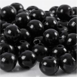 Perles en Bois, d 12 mm, diam&egrave;tre int&eacute;rieur 3 mm, ca. 40 pi&egrave;ce, noir, 22 gr/ 1 Pq.