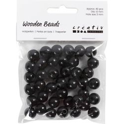 Perles en Bois, d 12 mm, diam&egrave;tre int&eacute;rieur 3 mm, ca. 40 pi&egrave;ce, noir, 22 gr/ 1 Pq.