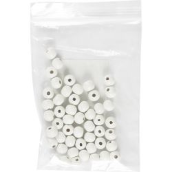 Perles en Bois, d 8 mm, diam&egrave;tre int&eacute;rieur 2 mm, blanc, 50 pi&egrave;ces/ 1 Pq.