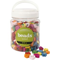 Perles Fantaisies en Bois, dim. 15-20 mm, diam&egrave;tre int&eacute;rieur 1,5 mm, ca. 325 pi&egrave;ce, 235 gr, 700 ml/ 1 bo&icirc;te
