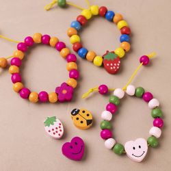 Perles Fantaisies en Bois, dim. 15-20 mm, diam&egrave;tre int&eacute;rieur 1,5 mm, ca. 325 pi&egrave;ce, 235 gr, 700 ml/ 1 bo&icirc;te