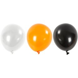 Ballons, Ronds, d 23-26 cm, noir, orange, blanc, 10 pi&egrave;ces/ 1 Pq.