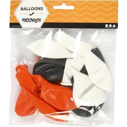 Ballons, Ronds, d 23-26 cm, noir, orange, blanc, 10 pi&egrave;ces/ 1 Pq.
