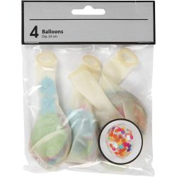 Ballons avec confettis, rond, d 23 cm, transparent, 4 pi&egrave;ces/ 1 Pq.