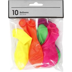 Ballons, d 23 cm, rond, couleurs n&eacute;ons, 10 pi&egrave;ces/ 1 Pq.