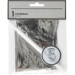 Ballon en aluminium, 5, H : 41 cm, argent, 1 pi&egrave;ce