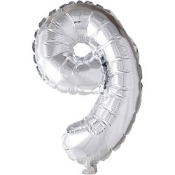Ballon en aluminium, 9, H : 41 cm, argent, 1 pi&egrave;ce