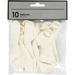 Ballons, d 23 cm, rond, blanc, 10 pi&egrave;ces/ 1 Pq.