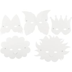 Masques - &Eacute;lastiques inclus, H : 15-20 cm, 230 gr, blanc, 5 pi&egrave;ces/ 1 Pq.