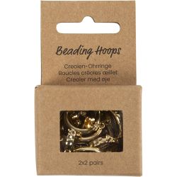 Boucles cr&eacute;oles &oelig;illet, d 15 mm, &eacute;p. 3 mm, dor&eacute;, 2x2 paires/ 1 Pq.