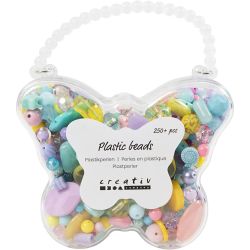 Perles en plastique, d 5-35 mm, diam&egrave;tre int&eacute;rieur 1-8 mm, ass. de couleurs, 193 gr, 300 ml/ 1 Pq.