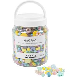Perles en plastique, d 5-35 mm, diam&egrave;tre int&eacute;rieur 1-8 mm, ca. 900 pi&egrave;ce, ass. de couleurs, 700 ml/ 1 bo&icirc;te