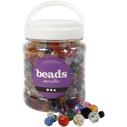 Perles &agrave; Facettes, dim. 10-12-16 mm, diam&egrave;tre int&eacute;rieur 1-2,5 mm, ca. 440 ass., ass. de couleurs, 500 gr, 700 ml/ 1 bo&icirc;te