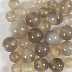 Perles de pierres d'agate, d 6+8+10 mm, diam&egrave;tre int&eacute;rieur 0,9-1 mm, gris transparent, 28 pi&egrave;ces/ 1 Pq.