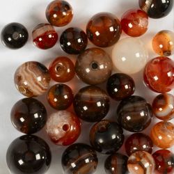 Perles de pierres d'agate, d 6+8+10 mm, diam&egrave;tre int&eacute;rieur 0,9-1 mm, brun fonc&eacute;, 28 pi&egrave;ces/ 1 Pq.