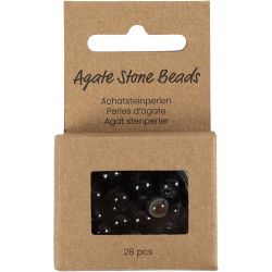 Perles de pierres d'agate, d 6+8+10 mm, diam&egrave;tre int&eacute;rieur 0,9-1 mm, noir, 28 pi&egrave;ces/ 1 Pq.