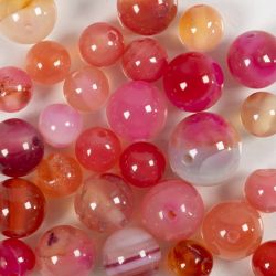 Perles de pierres d'agate, d 6+8+10 mm, diam&egrave;tre int&eacute;rieur 0,9-1 mm, beige, rose, 28 pi&egrave;ces/ 1 Pq.