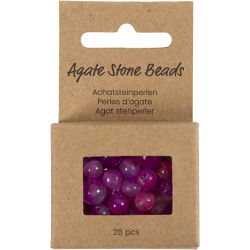 Perles de pierres d'agate, d 6+8+10 mm, diam&egrave;tre int&eacute;rieur 0,9-1 mm, rose, 28 pi&egrave;ces/ 1 Pq.