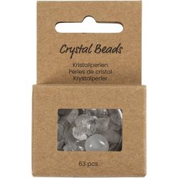 Perles de cristal, Quartz transparent, d 7-12 mm, diam&egrave;tre int&eacute;rieur 1 mm, couleurs transparentes, 63 pi&egrave;ces/ 1 Pq.