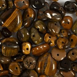 Perles de cristal, &OElig;il de tigre, d 7-12 mm, diam&egrave;tre int&eacute;rieur 1 mm, brun, 63 pi&egrave;ces/ 1 Pq.