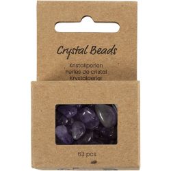 Perles de cristal, Am&eacute;thyste, d 7-12 mm, diam&egrave;tre int&eacute;rieur 1 mm, violet, 63 pi&egrave;ces/ 1 Pq.