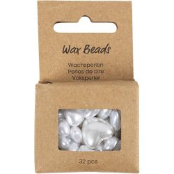 Perles de Cire, C&oelig;urs, d 7-13 mm, diam&egrave;tre int&eacute;rieur 1,3-1,5 mm, nacr&eacute;, 32 pi&egrave;ces/ 1 Pq.