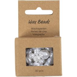 Perles de Cire, Ovale, d 6-14 mm, diam&egrave;tre int&eacute;rieur 1,3-1,5 mm, 30 pi&egrave;ces/ 1 Pq.
