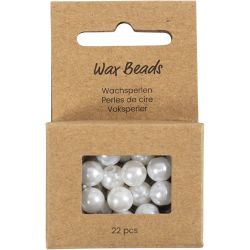 Perles de Cire, d 8 mm, diam&egrave;tre int&eacute;rieur 2,3 mm, nacr&eacute;, 22 pi&egrave;ces/ 1 Pq.