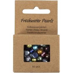 Perles d&rsquo;eau douce, d 5-6 mm, diam&egrave;tre int&eacute;rieur 0,5 mm, couleurs nacr&eacute;es, 60 pi&egrave;ces/ 1 Pq.
