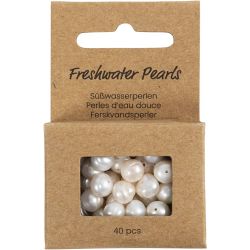 Perles d&rsquo;eau douce, d 4 mm, diam&egrave;tre int&eacute;rieur 1 mm, Perforation transversale, nacr&eacute;, 40 pi&egrave;ces/ 1 Pq.