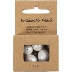 Perles d&rsquo;eau douce, d 13-14 mm, diam&egrave;tre int&eacute;rieur 0,8 mm, Perfor&eacute; longitudinalement, nacr&eacute;, 4 pi&egrave;ces/ 1 Pq.