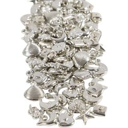 Breloques argent&eacute;es, dim. 15-20 mm, diam&egrave;tre int&eacute;rieur 3 mm, ca. 200 pi&egrave;ce, 80 gr/ 1 Pq.