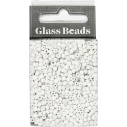 Perles de rocaille, d 3 mm, dim. 8/0, diam&egrave;tre int&eacute;rieur 0,6-1,0 mm, blanc, 25 gr/ 1 Pq.