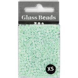 Perles de rocaille, d 3 mm, dim. 8/0, diam&egrave;tre int&eacute;rieur 0,6-1,0 mm, vert clair, 25 gr/ 1 Pq.