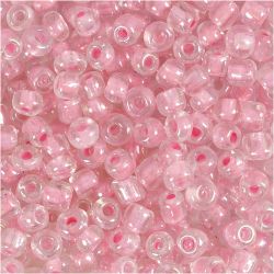 Perles de rocaille, d 4 mm, dim. 6/0, diam&egrave;tre int&eacute;rieur 0,9-1,2 mm, coeur rose, 25 gr/ 1 Pq.