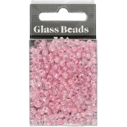 Perles de rocaille, d 4 mm, dim. 6/0, diam&egrave;tre int&eacute;rieur 0,9-1,2 mm, coeur rose, 25 gr/ 1 Pq.