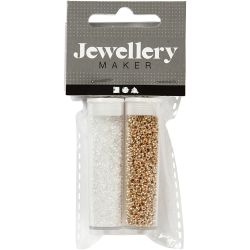 Perles de rocaille, d 1,7 mm, dim. 15/0, diam&egrave;tre int&eacute;rieur 0,5-0,8 mm, blanc, 2x7 gr/ 1 Pq.
