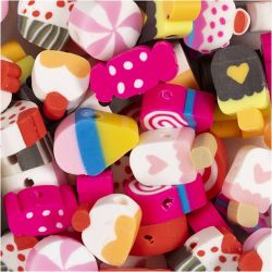 Perles Figurines, Bonbons, g&acirc;teaux et glaces, d 10 mm, diam&egrave;tre int&eacute;rieur 1,5 mm, 60 pi&egrave;ces/ 1 Pq.