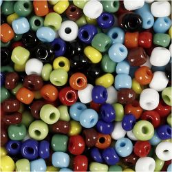 Perles de rocaille, d 4 mm, dim. 6/0, diam&egrave;tre int&eacute;rieur 0,9-1,2 mm, ass. de couleurs, 130 gr/ 1 Pq.