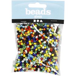 Perles de rocaille, d 4 mm, dim. 6/0, diam&egrave;tre int&eacute;rieur 0,9-1,2 mm, ass. de couleurs, 130 gr/ 1 Pq.
