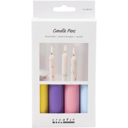 Stylos &agrave; bougies, bleu clair, rose clair, violet, jaune, 4x30 ml/ 1 Pq.