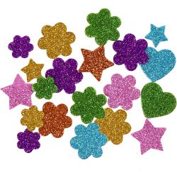 Mousse EVA, &Eacute;toiles, fleurs et c&oelig;urs, d 19+29 mm, 100 ass./ 1 Pq.