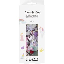 Autocollants en mousse, C&oelig;ur, princesse, licorne, autocollant, dim. 13-50 mm, harmonie violet/rose, 150 pi&egrave;ces/ 1 Pq.