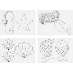 Feuilles de plastique thermor&eacute;tractable avec motifs, sir&egrave;ne, feuille 10,5x14,5 cm, &eacute;p. 0,3 mm, transparent mat, 4 flles/ 1 Pq.