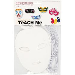 Masques de th&eacute;&acirc;tre, H : 8,5-19 cm, L : 15-20,5 cm, 230 gr, blanc, 16 pi&egrave;ces/ 1 Pq.