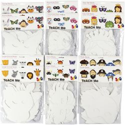 Masques en papier cartonn&eacute;, H : 15-22 cm, L : 24-25 cm, blanc, 192 pi&egrave;ces/ 1 Pq.